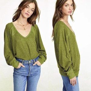 Free People Santa Clara Thermal Top NWT Size XS Ferngully Green